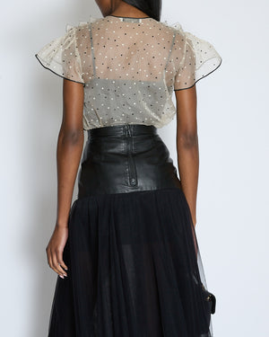 Givenchy Black Leather and Lace Midi Skirt with Floral Trim Size FR 36 (UK 8)