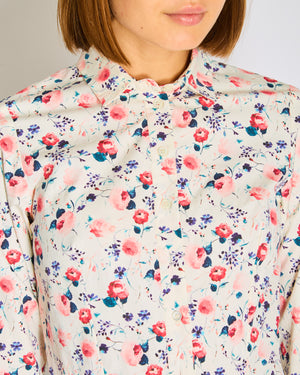 Christian Dior White Floral Long Sleeve Button Down Pleated Dress Size FR 36 (UK 8)