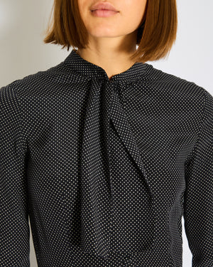 Saint Laurent Black V-Neck Polkadot Long Sleeve Pocket Dress Size FR 36 (UK 8)