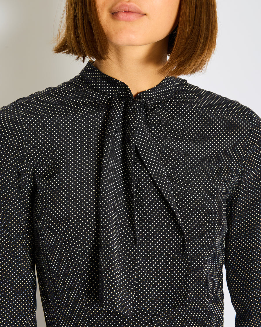 Saint Laurent Black V-Neck Polkadot Long Sleeve Pocket Dress Size FR 36 (UK 8)