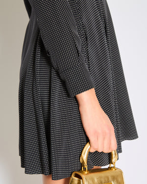 Saint Laurent Black V-Neck Polkadot Long Sleeve Pocket Dress Size FR 36 (UK 8)