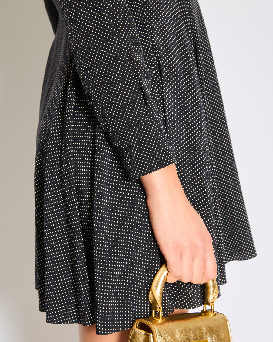 Saint Laurent Black V-Neck Polkadot Long Sleeve Pocket Dress Size FR 36 (UK 8)