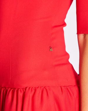 Alessandra Rich Red Long Sleeve Mini Dress with Lace and Bow Detail Size FR 38 (UK 10)