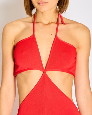Balmain Cut-Out Red Rubbed Jumpsuit with Flared Trousers FR 38 (UK 10)