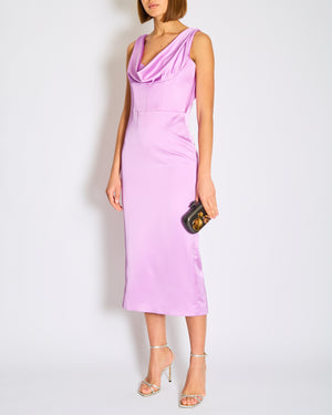 Rasario Purple Satin Long Tube Dress with Corset and Split Detail FR 36 (UK 8)