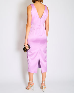 Rasario Purple Satin Long Tube Dress with Corset and Split Detail FR 36 (UK 8)