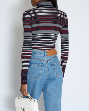 Chanel 23/B Burgundy Striped Knitted CC Long Sleeve High Neck Jumper Size FR 38 (UK 10)