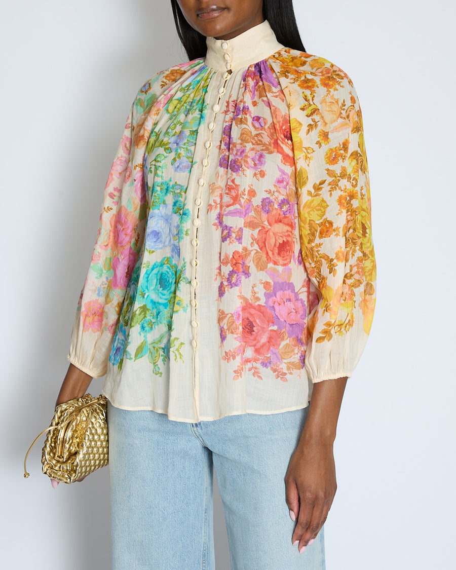 Zimmermann Orange Floral Long Sleeve Blouse Size 0 (UK 8)