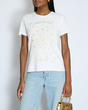 Christian Dior White Astrology Embroidered Logo T-Shirt Size M (UK 10)
