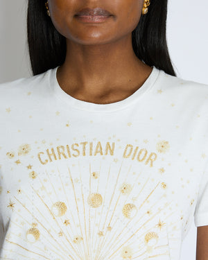 Christian Dior White Astrology Embroidered Logo T-Shirt Size M (UK 10)