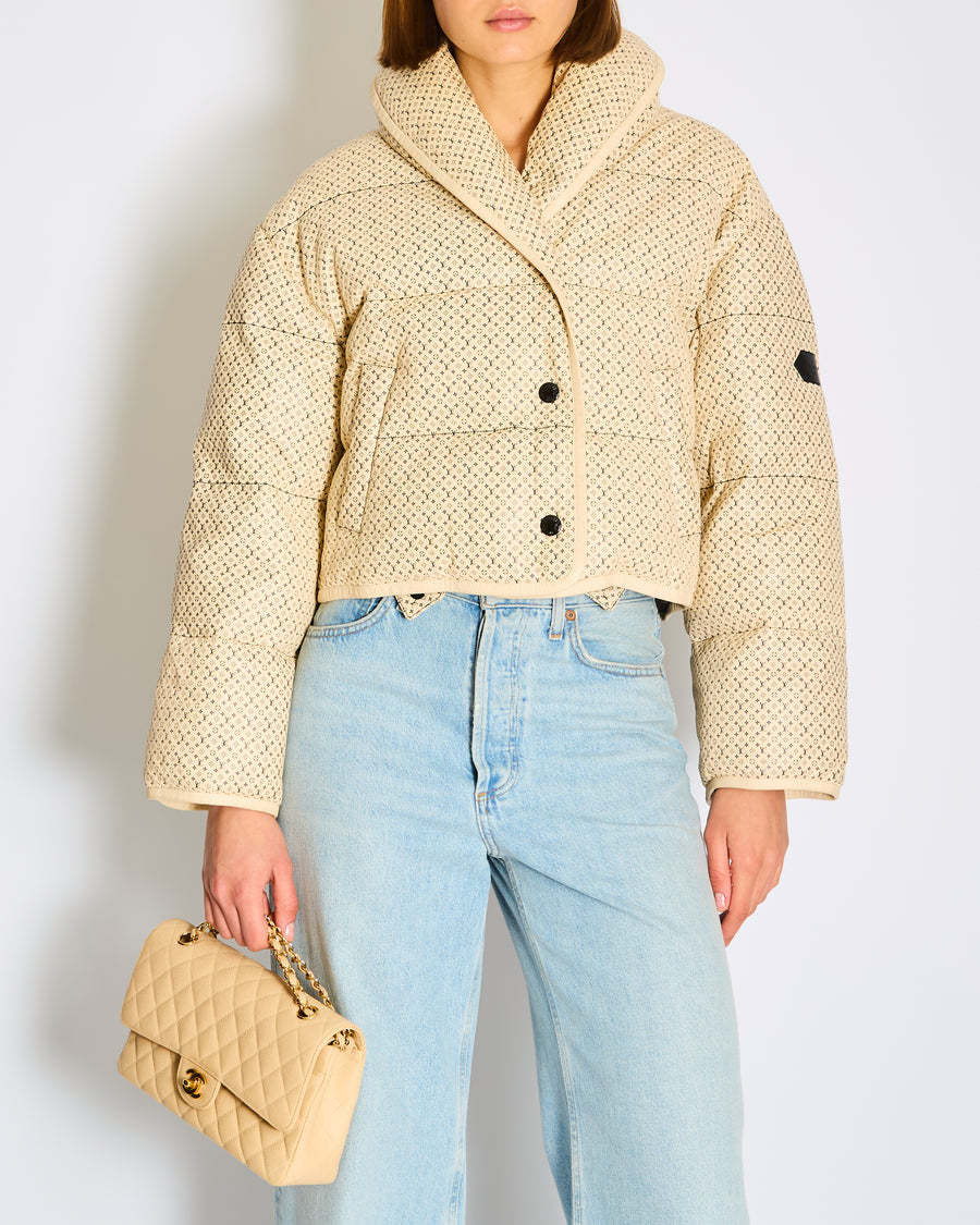 Louis Vuitton Cream Micro Monogram Cropped  Leather Puffer Jacket FR 36 (UK 8)