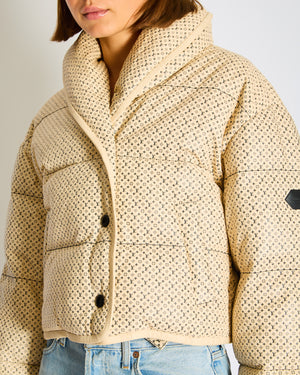 Louis Vuitton Cream Micro Monogram Cropped  Leather Puffer Jacket FR 36 (UK 8)