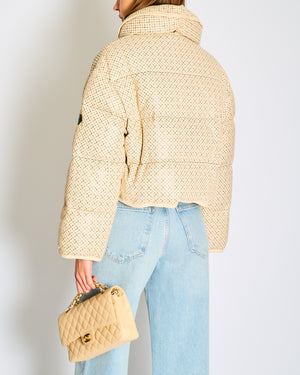 Louis Vuitton Cream Micro Monogram Cropped  Leather Puffer Jacket FR 36 (UK 8)