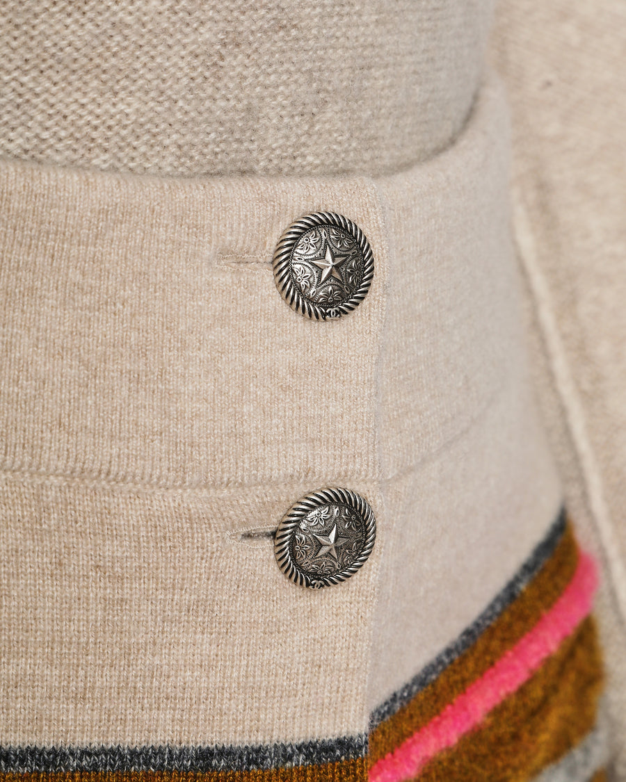 Chanel Pre-Fall 2014 Dallas Beige, Brown and Pink Cashmere Midi Skirt with Silver Star Buttons Size FR 36 (UK 8)