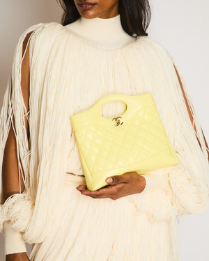 Chanel Small 31 Bag with Chain in Yellow Shiny Calfskin Leather with Champagne Gold Hardware