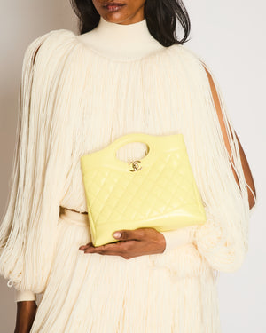 Chanel Small 31 Bag with Chain in Yellow Shiny Calfskin Leather with Champagne Gold Hardware