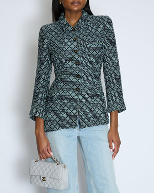 Chanel 95/A Black and Pastel Blue Wool Jacket with CC Button Detail Size FR 38 (UK 10)