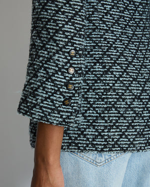 Chanel 95/A Black and Pastel Blue Wool Jacket with CC Button Detail Size FR 38 (UK 10)