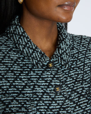 Chanel 95/A Black and Pastel Blue Wool Jacket with CC Button Detail Size FR 38 (UK 10)