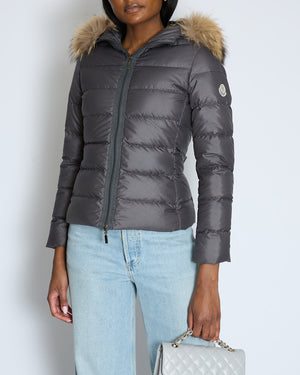 Moncler Grey Puffer Coat with Raccoon Detachable Hood Size 0 (UK 6)