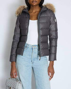Moncler Grey Puffer Coat with Raccoon Detachable Hood Size 0 (UK 6)
