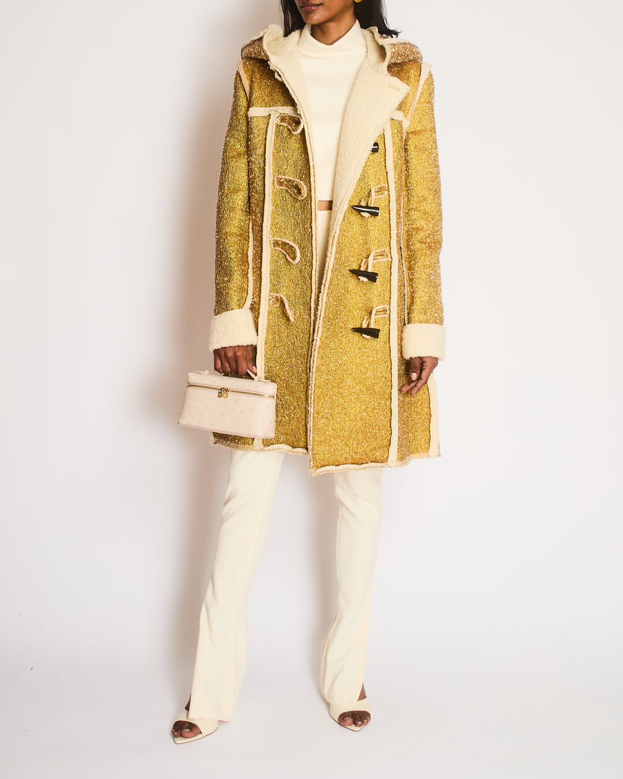 Lanvin 2015 Gold Hooded Wool Coat with Toggle Button Detail Size FR 38 (UK 10)