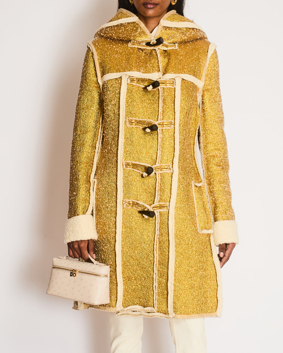 Lanvin 2015 Gold Hooded Wool Coat with Toggle Button Detail Size FR 38 (UK 10)