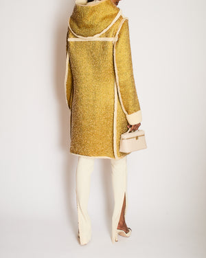 Lanvin 2015 Gold Hooded Wool Coat with Toggle Button Detail Size FR 38 (UK 10)