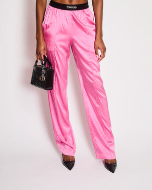 Tom Ford Fuchsia Silk Trousers with Logo Waist Detail Size S (UK 8)