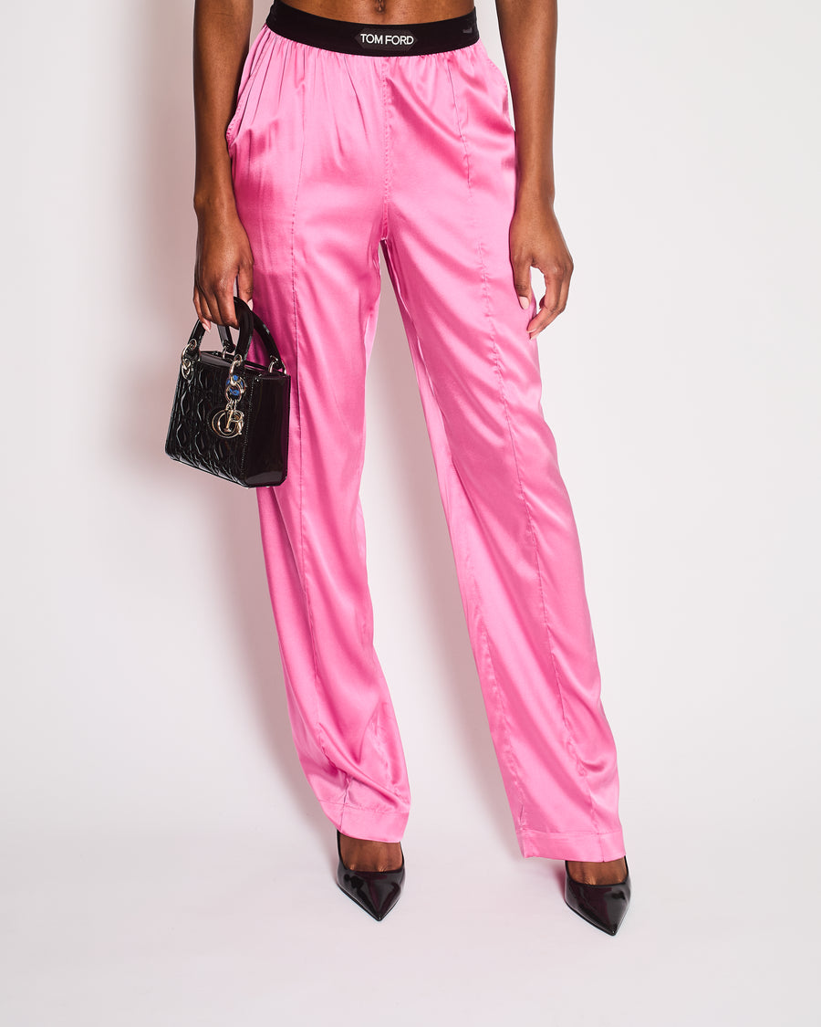 Tom Ford Fuchsia Silk Trousers with Logo Waist Detail Size S (UK 8)