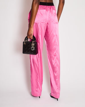 Tom Ford Fuchsia Silk Trousers with Logo Waist Detail Size S (UK 8)