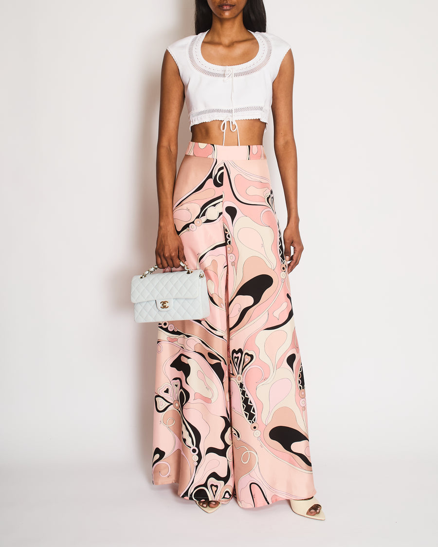 Pucci Pink Orchidee Print Wide-Leg Silk Trousers Size IT 42 (UK 10)