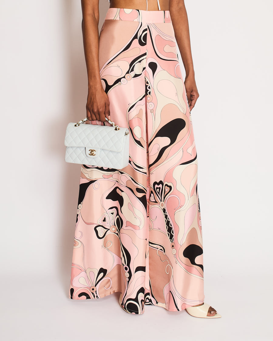Pucci Pink Orchidee Print Wide-Leg Silk Trousers Size IT 42 (UK 10)