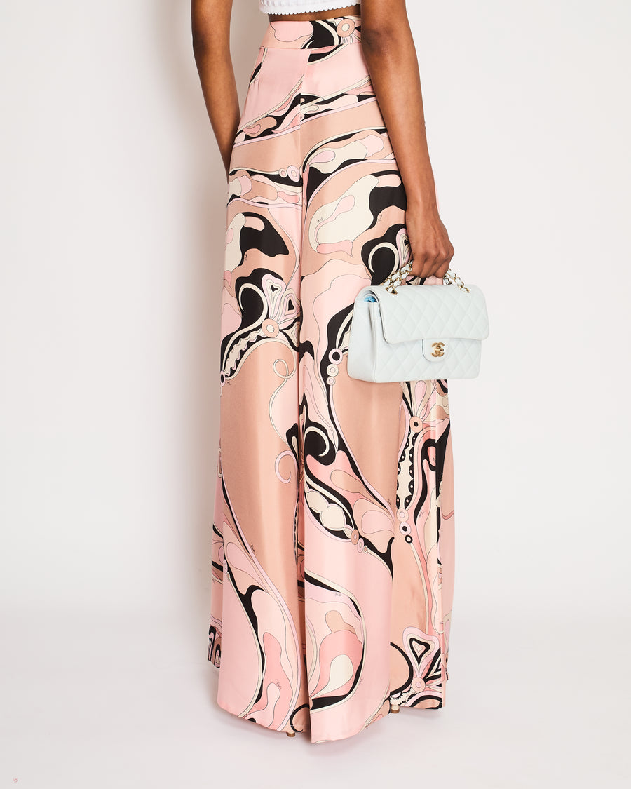 Pucci Pink Orchidee Print Wide-Leg Silk Trousers Size IT 42 (UK 10)