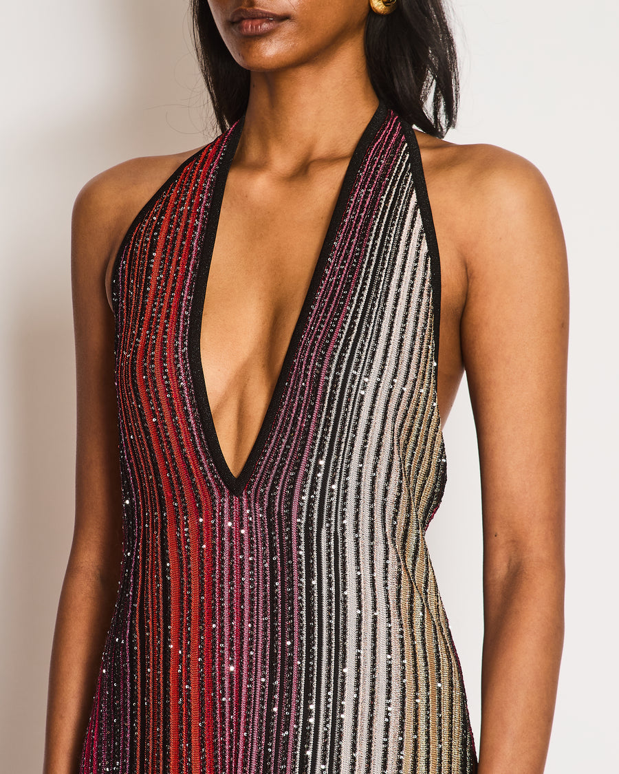 Missoni Red Halter Neck Glitter Maxi Dress Size IT 40 (UK 8)