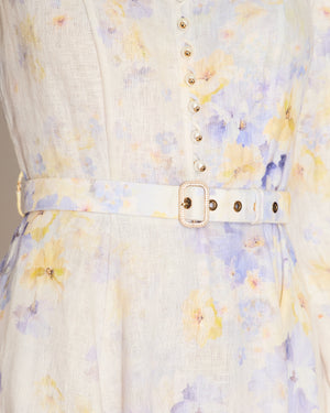 Zimmermann Lilac Floral Long Sleeve Mini Dress with Pearl Button Detail Size 0 (UK 8)