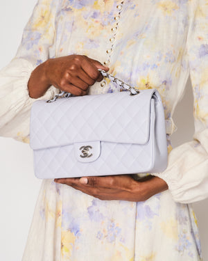 *RARE* Chanel Medium Classic Double Flap Bag in Pastel Lilac Caviar Leather with Silver Hardware