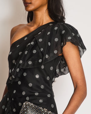 Alexandre Vauthier Polka Dot Black One-Shoulder Mini Dress with Embellishment Details Size IT 38 (UK 6)