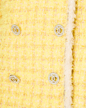 Chanel Spring 2020 Yellow Fantasy Tweed Jacket with Crystal CC Logo Buttons Size FR 38 (UK 10)