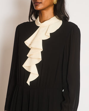 Celine Black Long Sleeve Jumpsuit with Neck Ruffle Detail Size FR 40 (UK 12)