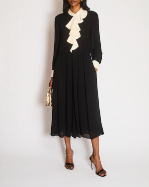 Celine Black Long Sleeve Jumpsuit with Neck Ruffle Detail Size FR 40 (UK 12)