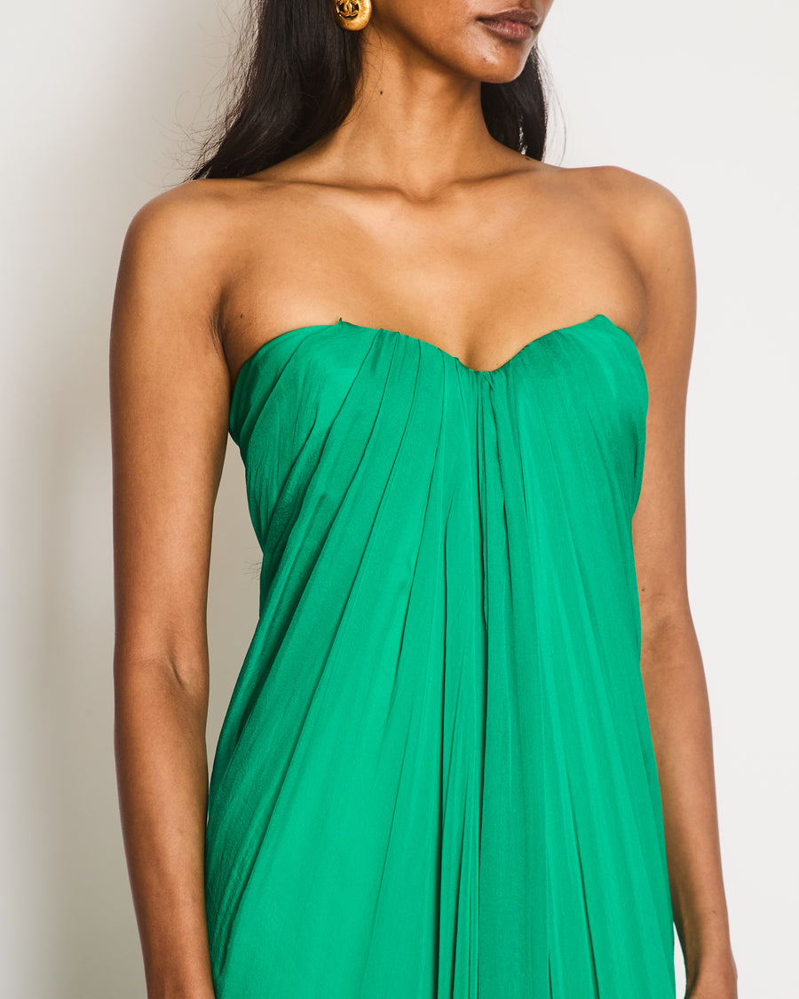 Alexander McQueen Green Strapless Ruched Gown Size IT 40 (UK 8)
