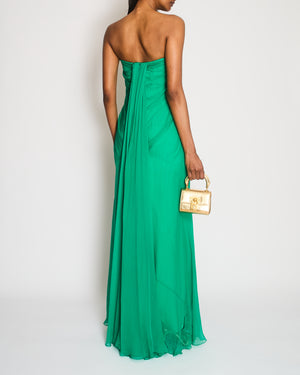 Alexander McQueen Green Strapless Ruched Gown Size IT 40 (UK 8)