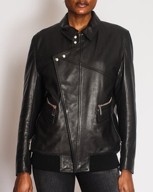 Dior Menswear Black Leather Jacket with Silver Detail Size L (UK 50)