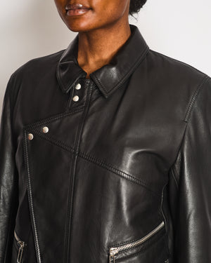 Dior Menswear Black Leather Jacket with Silver Detail Size L (UK 50)