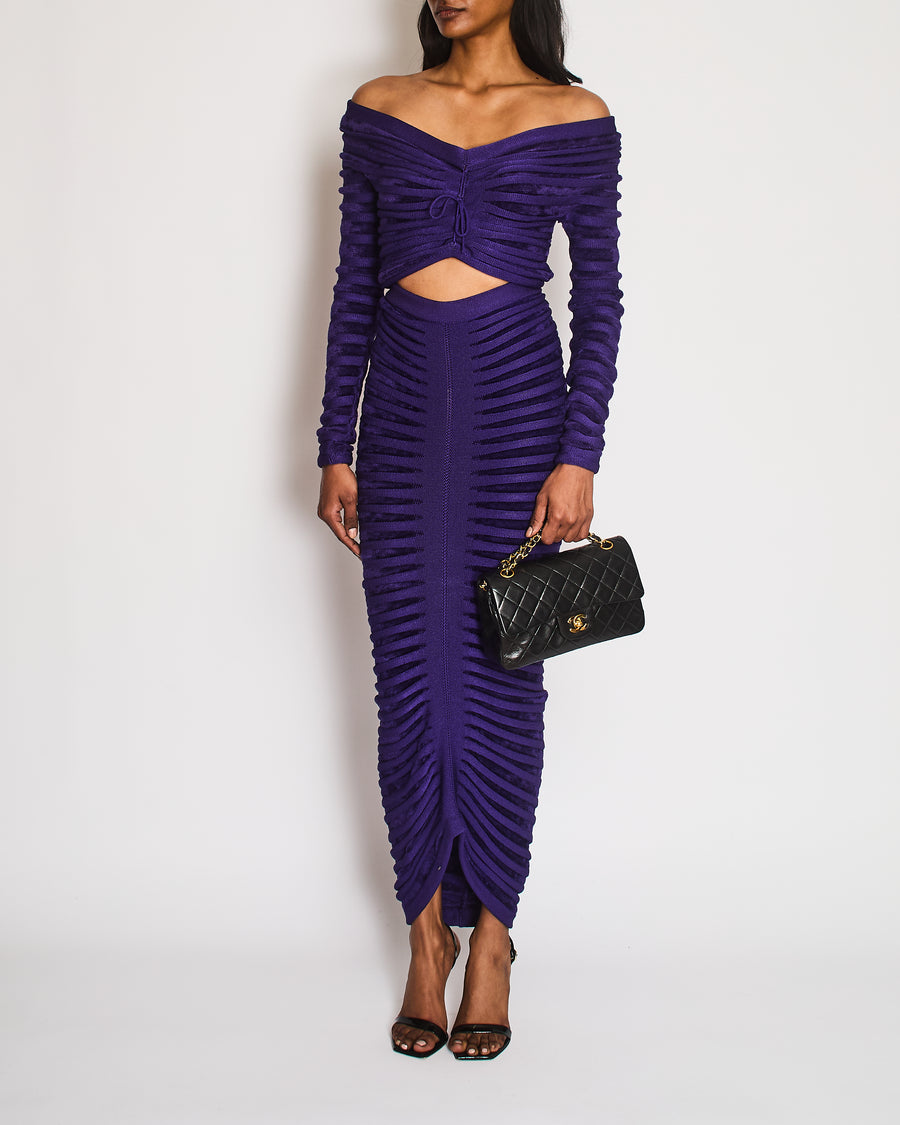 Alaïa Purple Two-Piece Ruched Skirt and Off-Shoulder Cinched Top Size FR 36 (UK 8)