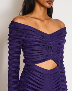 Alaïa Purple Two-Piece Ruched Skirt and Off-Shoulder Cinched Top Size FR 36 (UK 8)