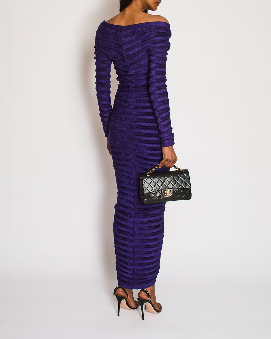 Alaïa Purple Two-Piece Ruched Skirt and Off-Shoulder Cinched Top Size FR 36 (UK 8)