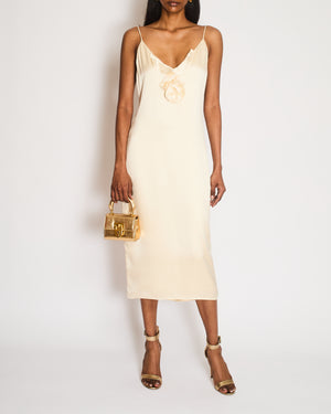 Magda Butrym Cream Ruched Dress with Floral Appliqué Detail Size UK 8
