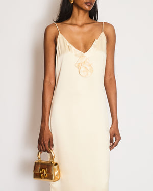 Magda Butrym Cream Ruched Dress with Floral Appliqué Detail Size UK 8